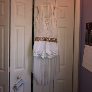 White and gold sequined dance costume